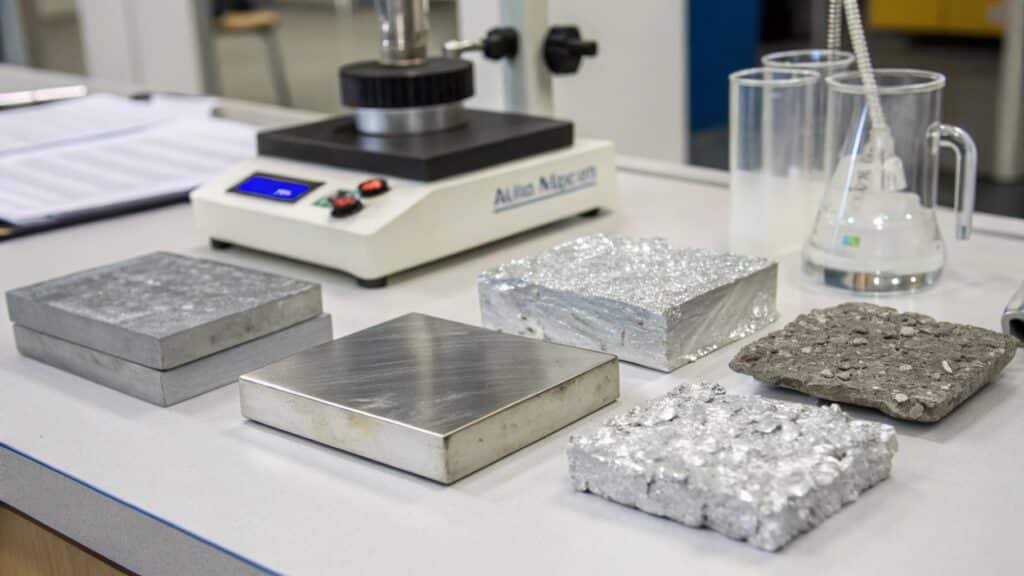 A flowchart showing the decision process: 1. Define Need (Strength/Corrosion) -> 2. Define Process (Machining/Forming) -> 3. Specify Form (Forged/Rolled) -> 4. Select Alloy.